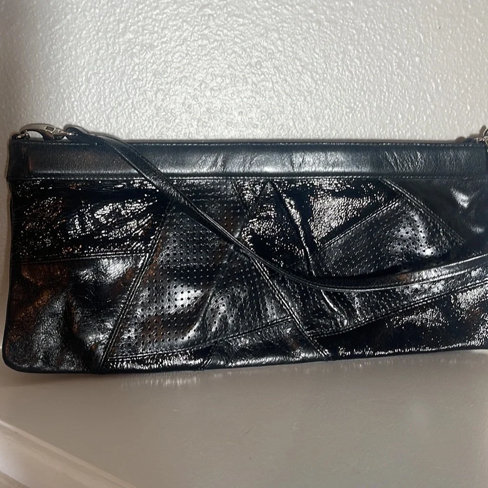 Hobo black leather long clutch zip up bag *